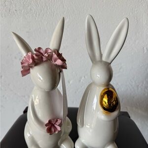 Cupcakes & Cashmere White and Pink Ceramic Art Bunnies